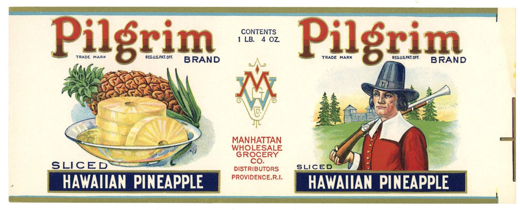Pilgrim Brand Vintage Providence Rhode Island Pineapple Can Label