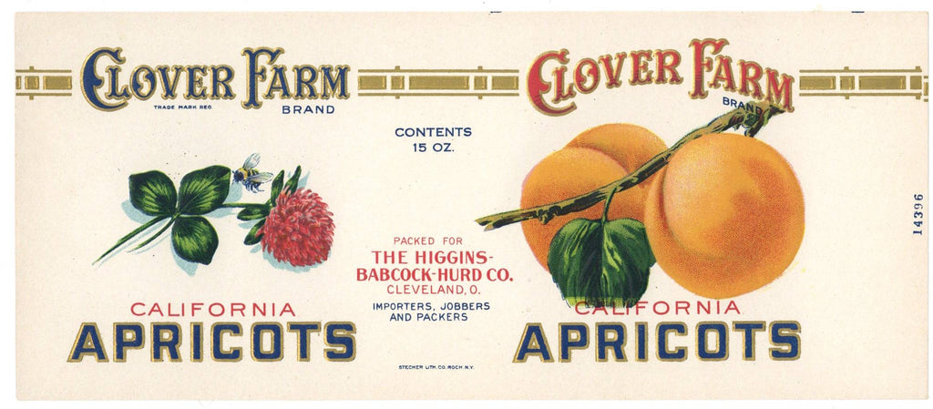 Clover Farm Brand Vintage Cleveland Ohio Apricot Can Label