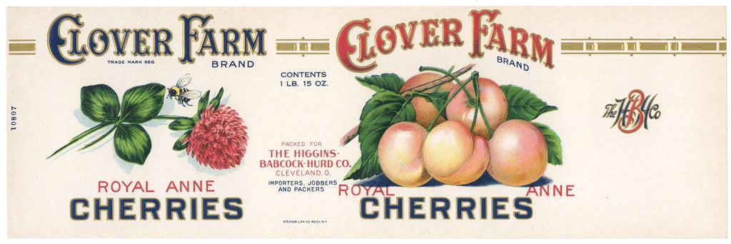 Clover Farm Brand Vintage Cleveland Ohio Cherries Can Label