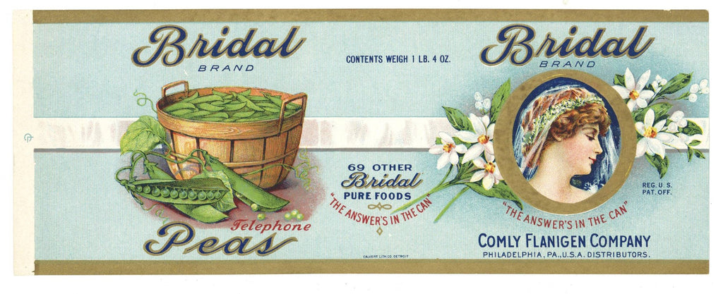 Bridal Brand Vintage Philadelphia Pennsylvania Peas Can Label