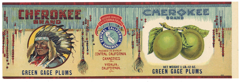 Cherokee Brand Vintage Plum Can Label, weight