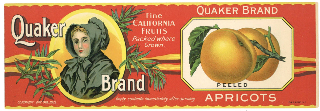 Quaker Brand Vintage Apricot Can Label