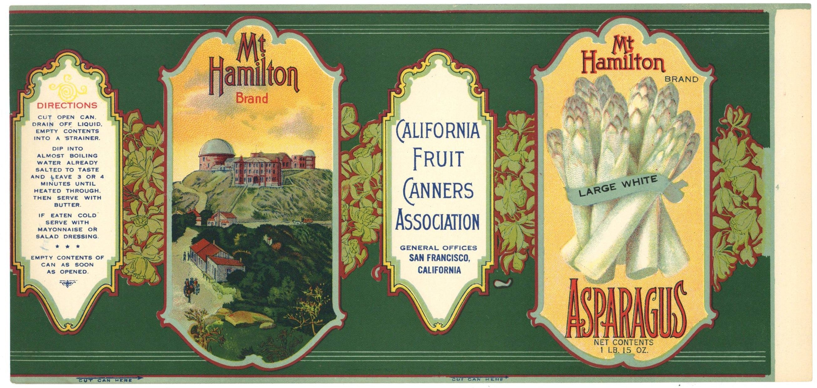 Hamilton Labels Mt. Hamilton Brand Vintage Asparagus Can Label, California Fruit Canne ...