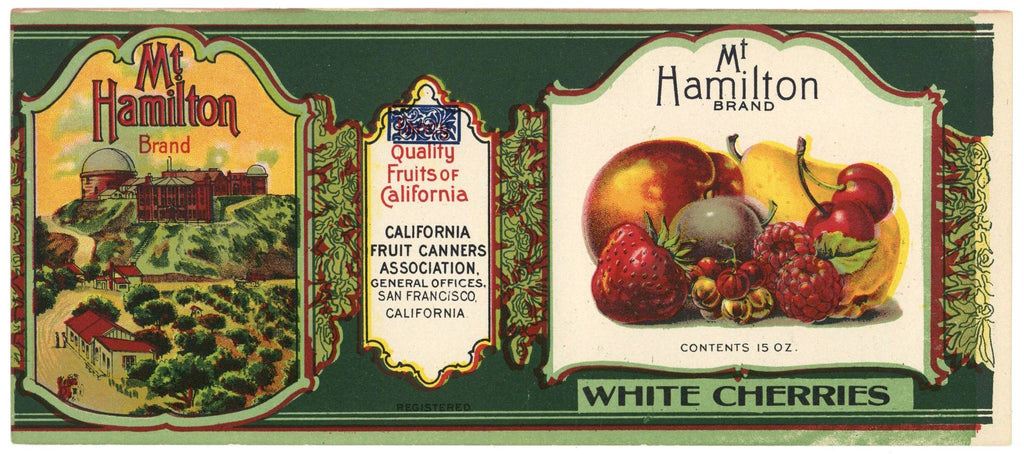 Mt. Hamilton Brand Vintage White Cherries Can Label