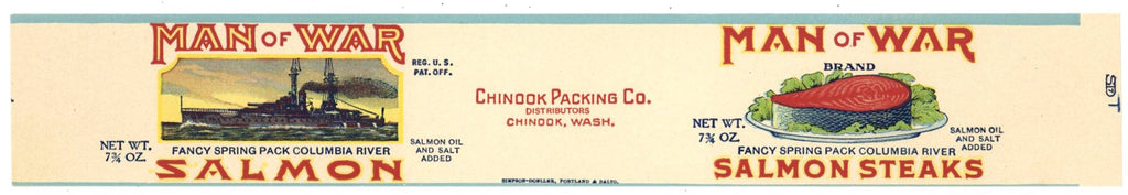 Man Of War Brand Vintage Chinook Washington Salmon Can Label