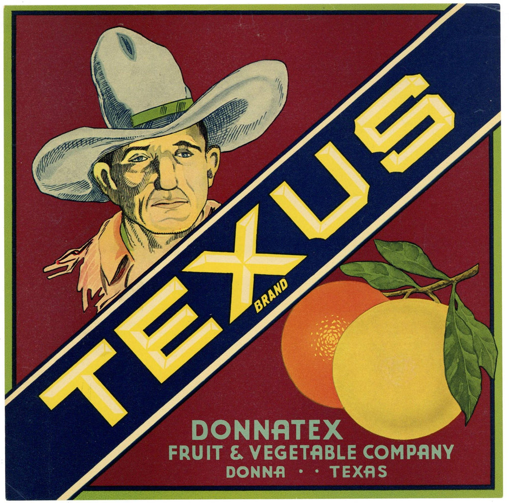 Texus Brand Vintage Donna Texas Citrus Crate Label