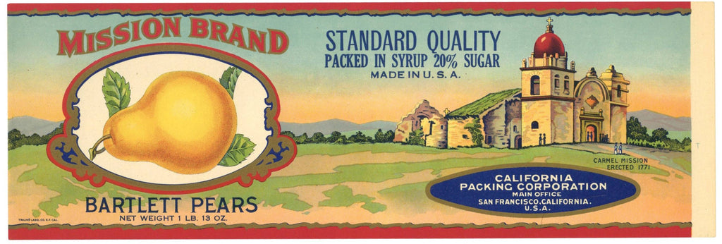 Mission Brand Vintage Bartlett Pear Can Label