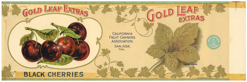 Gold Leaf Extras Brand Vintage Cherry Can Label