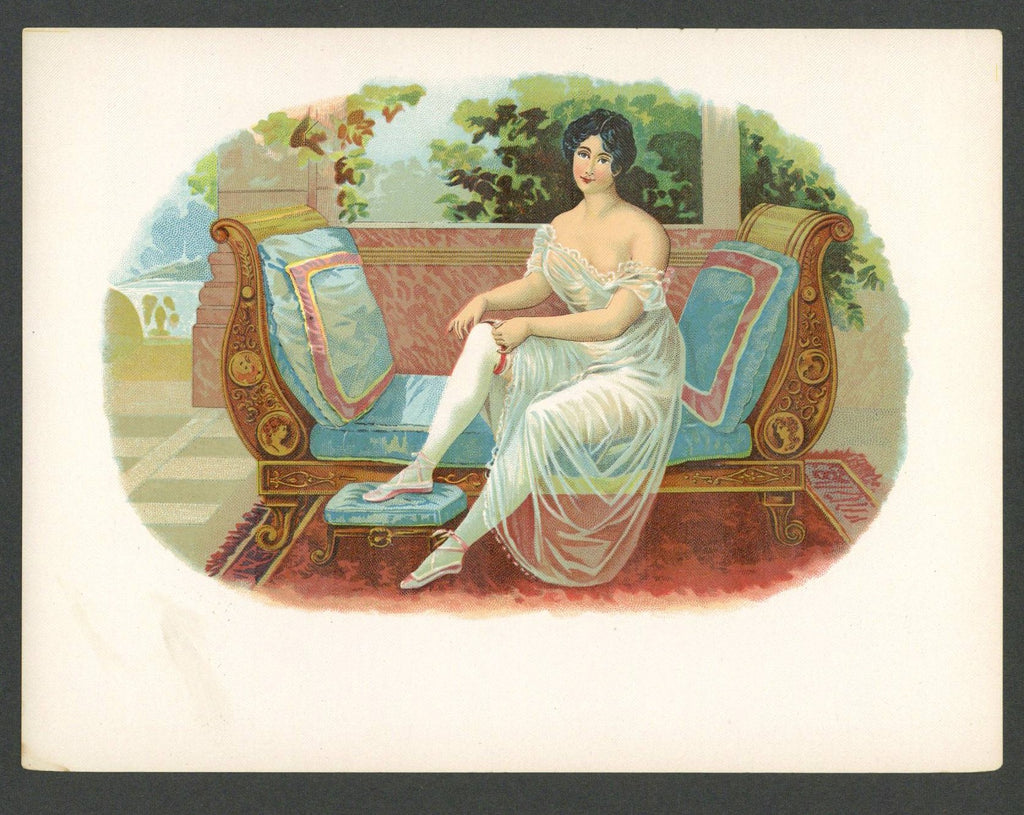 Stock Inner Cigar Box Label, girl, stockings