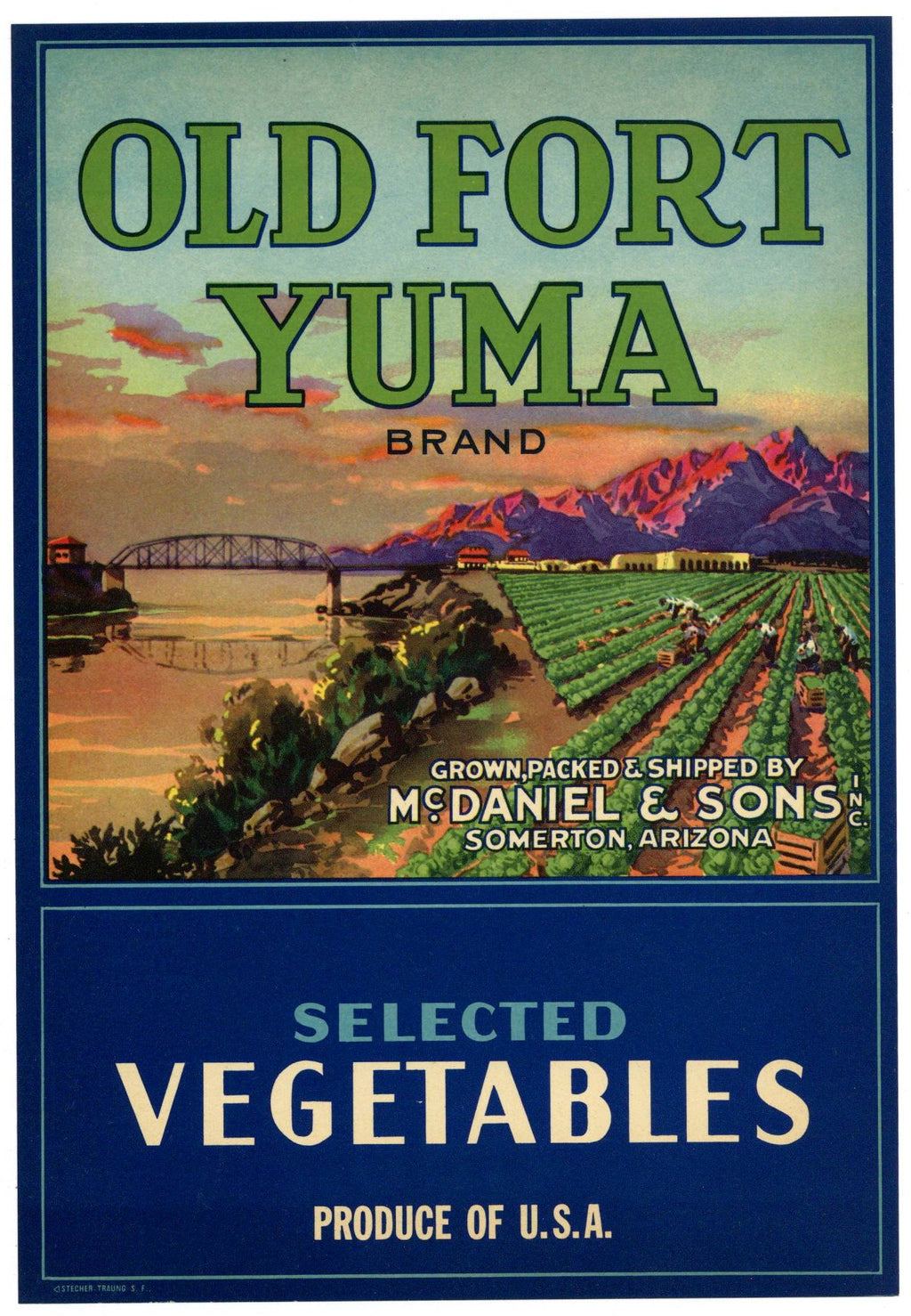 Old Fort Yuma Brand Vintage Arizona Vegetable Crate Label