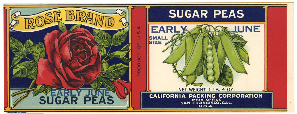 Rose Brand Vintage Sugar Peas Can Label