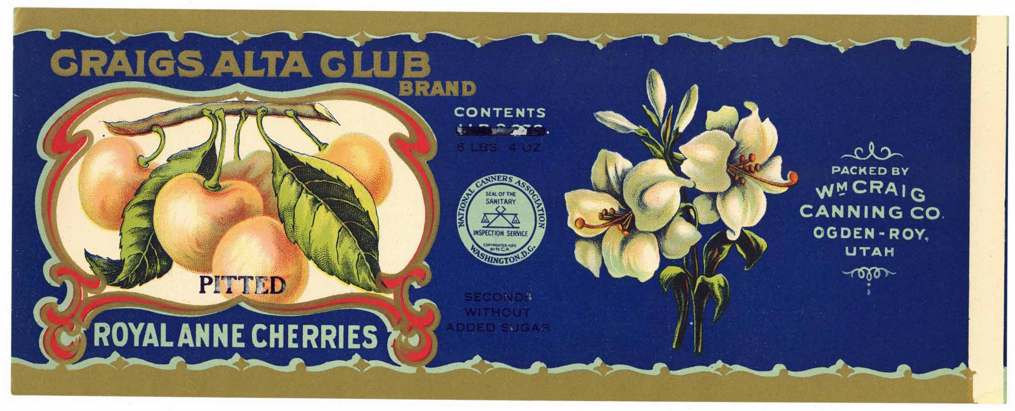 Craigs Alta Club Brand Vintage Ogden Utah Cherry Can Label, s