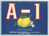 A-1 Brand Vintage American Fruit Growers Lemon Crate Label, "Los Angeles"