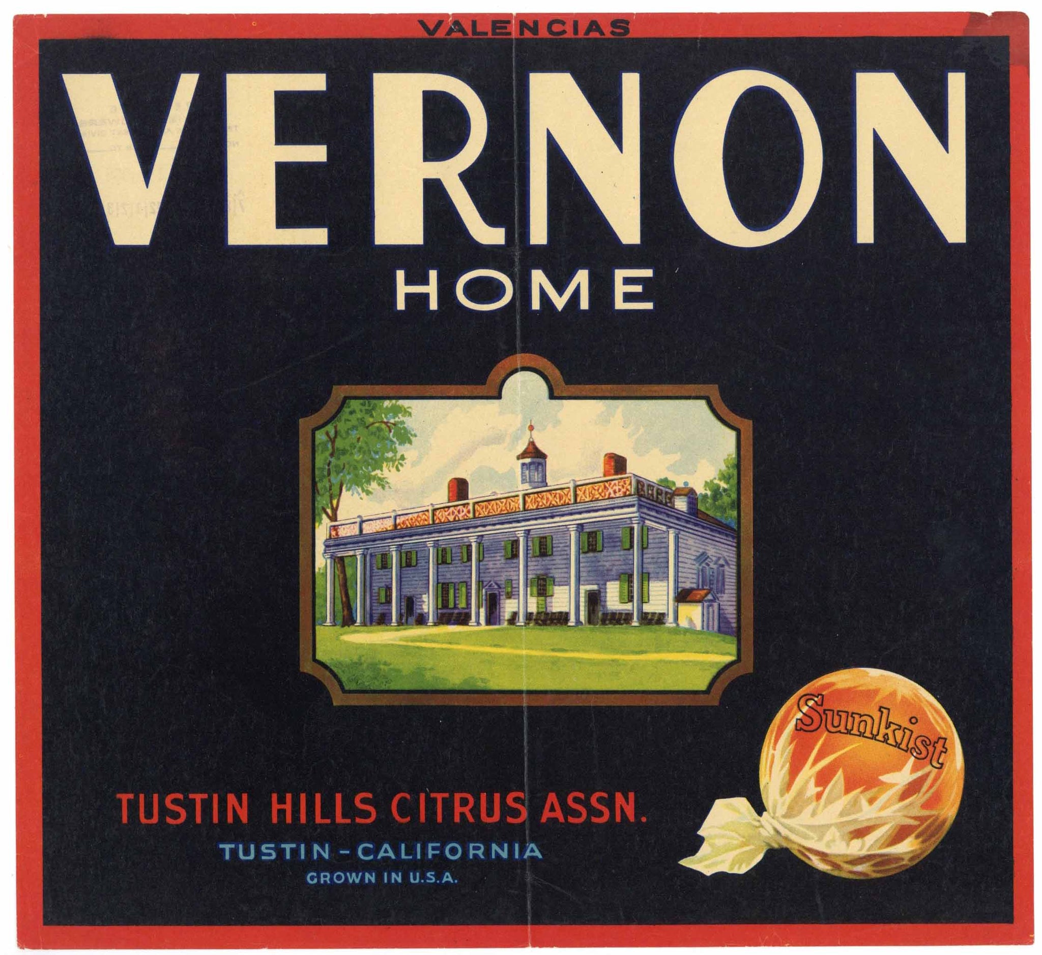 Vernon Home Brand Vintage Tustin California Orange Crate Label, wear