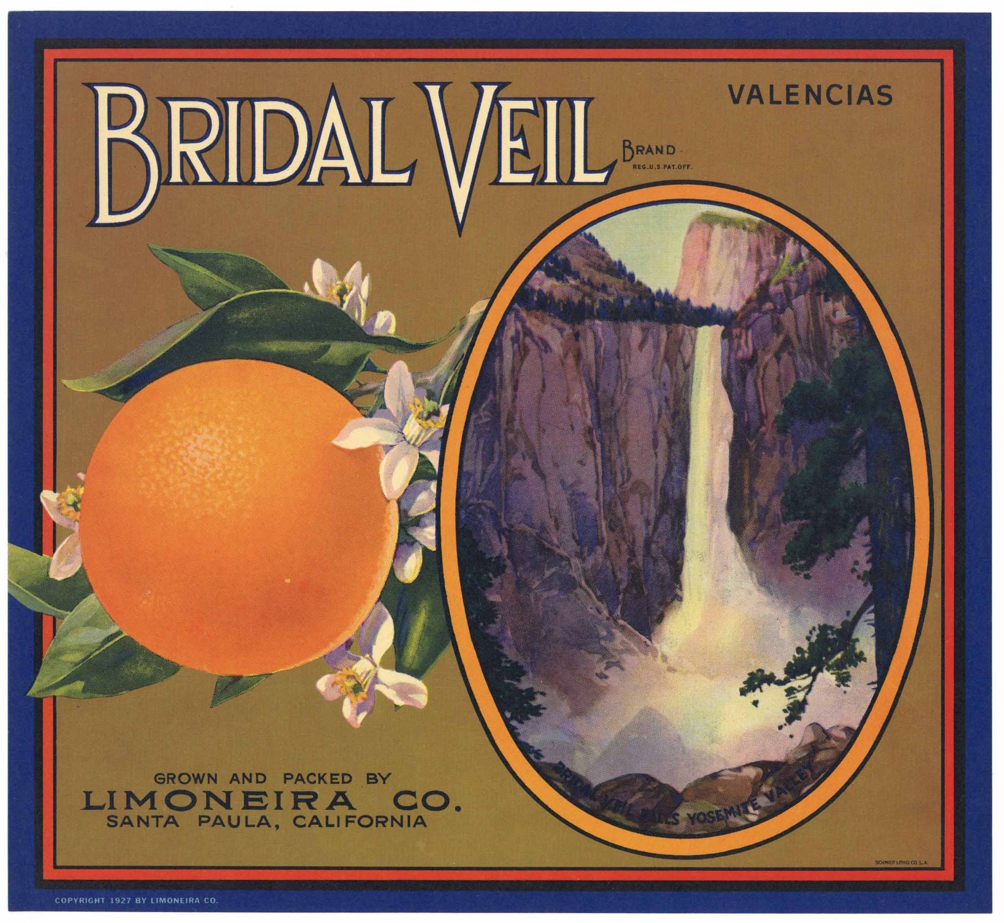 Bridal Veil Brand Vintage Santa Paula Orange Crate Label