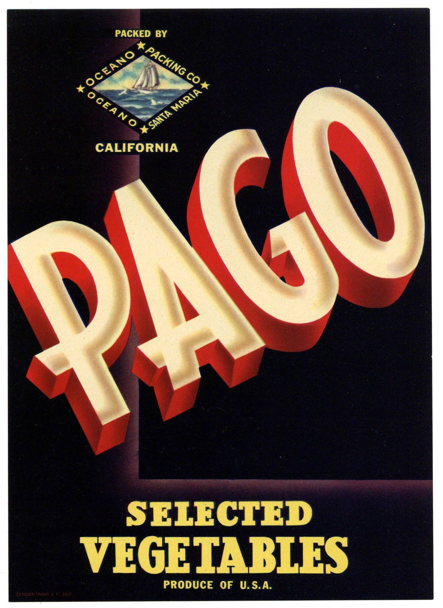 Pago Brand Vintage Oceano California Vegetable Crate Label, L – thelabelman