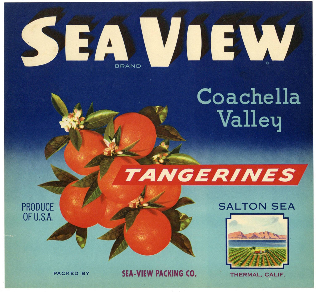 Sea View Brand Vintage Coachella Valley Tangerine Crate Label