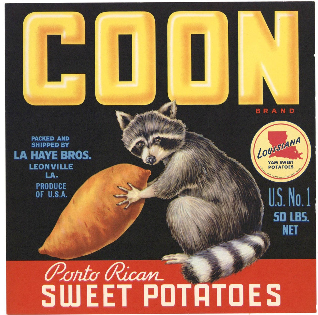 Coon Brand Vintage Leonville Louisiana Yam Crate Label