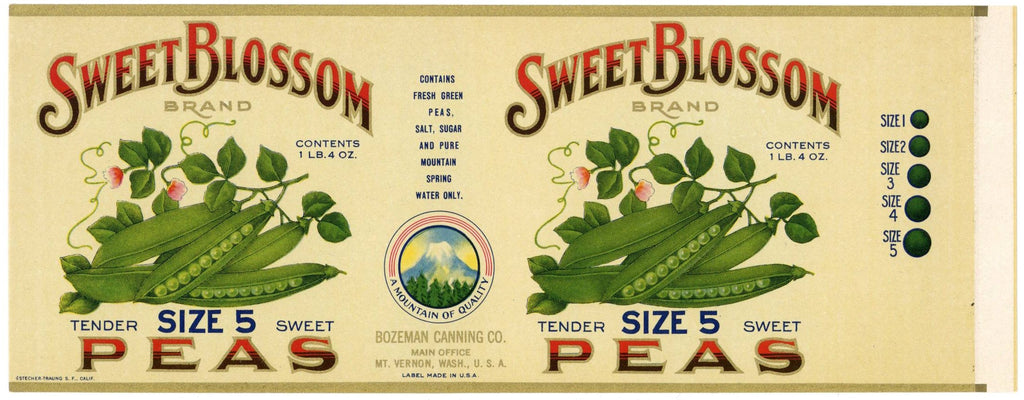 Sweet Island Brand Vintage Washington Peas Can Label
