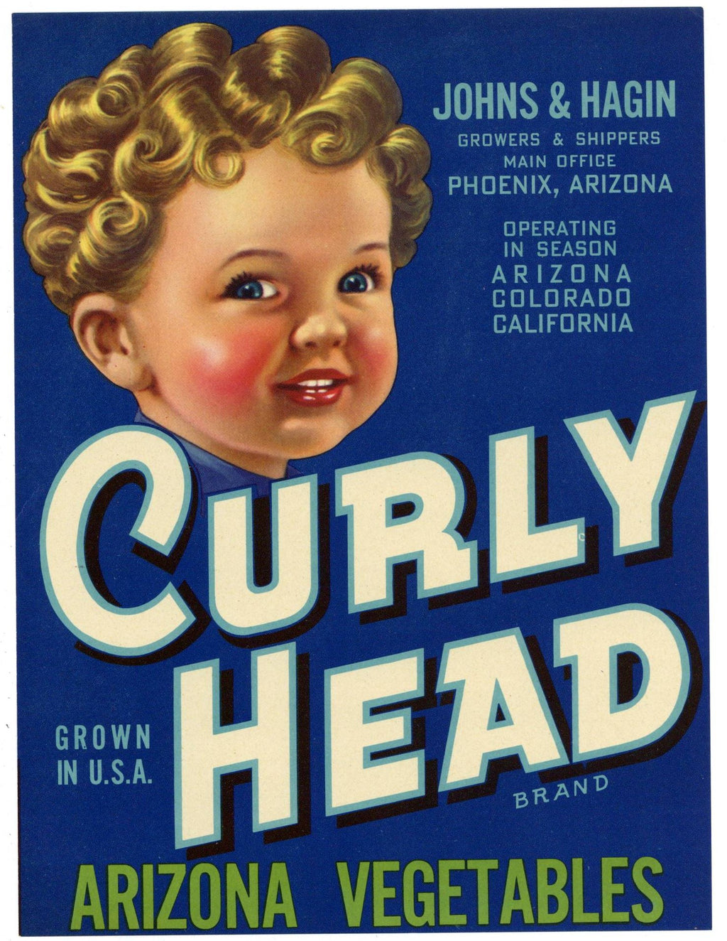 Curly Head Brand Vintage Phoenix Arizona Vegetable Crate Label