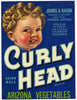 Curly Head Brand Vintage Phoenix Arizona Vegetable Crate Label