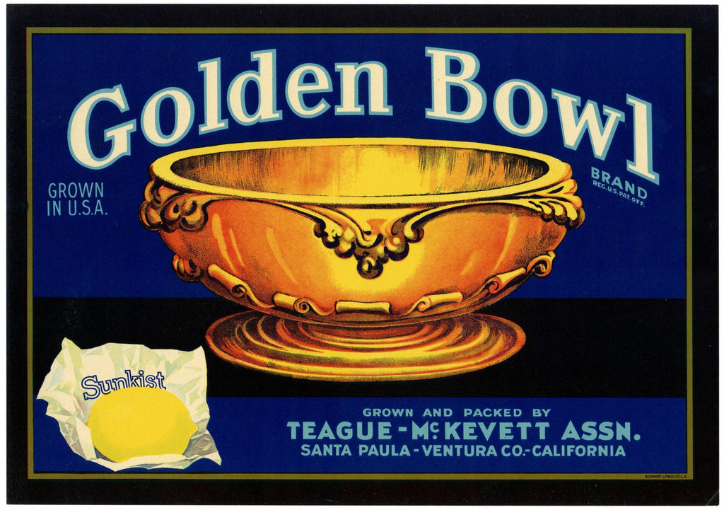 Golden Bowl Brand Vintage Santa Paula Lemon Crate Label