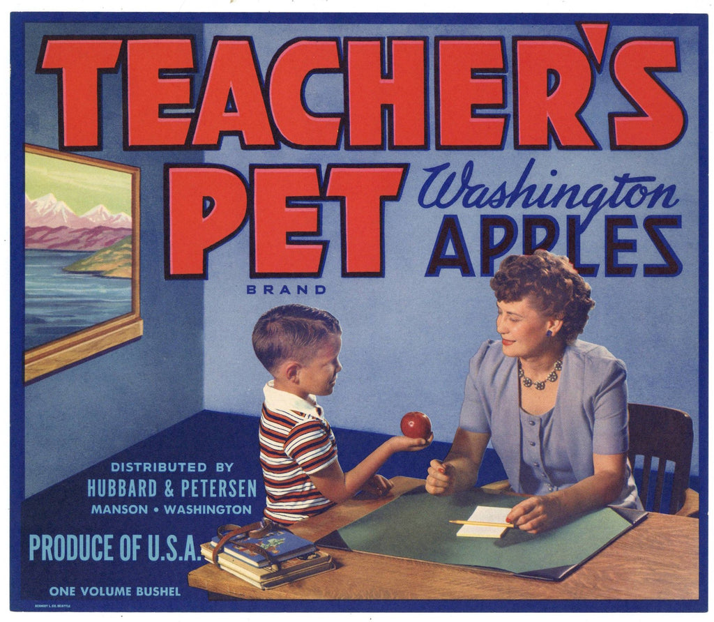 Teacher's Pet Brand Brand Vintage Manson Washington Apple Crate Label