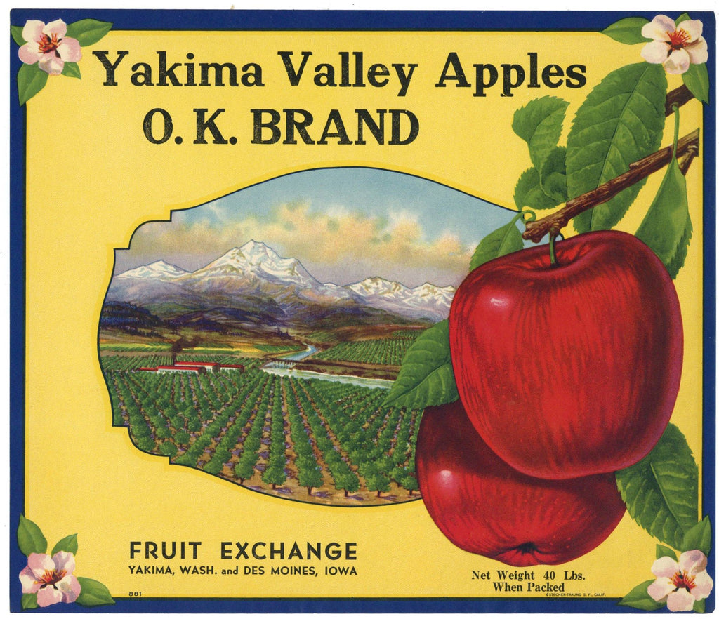 O. K. Brand Brand Vintage Yakima Washington Apple Crate Label