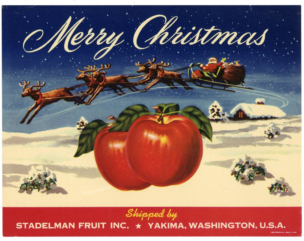 Merry Christmas Brand Vintage Apple Crate Label, red stripe