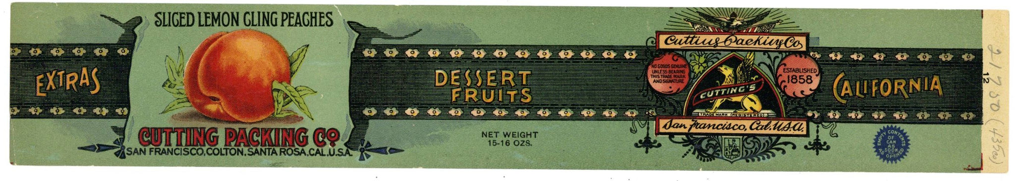 Cutting Packing Co Brand Vintage Sliced Cling Peaches Can Label