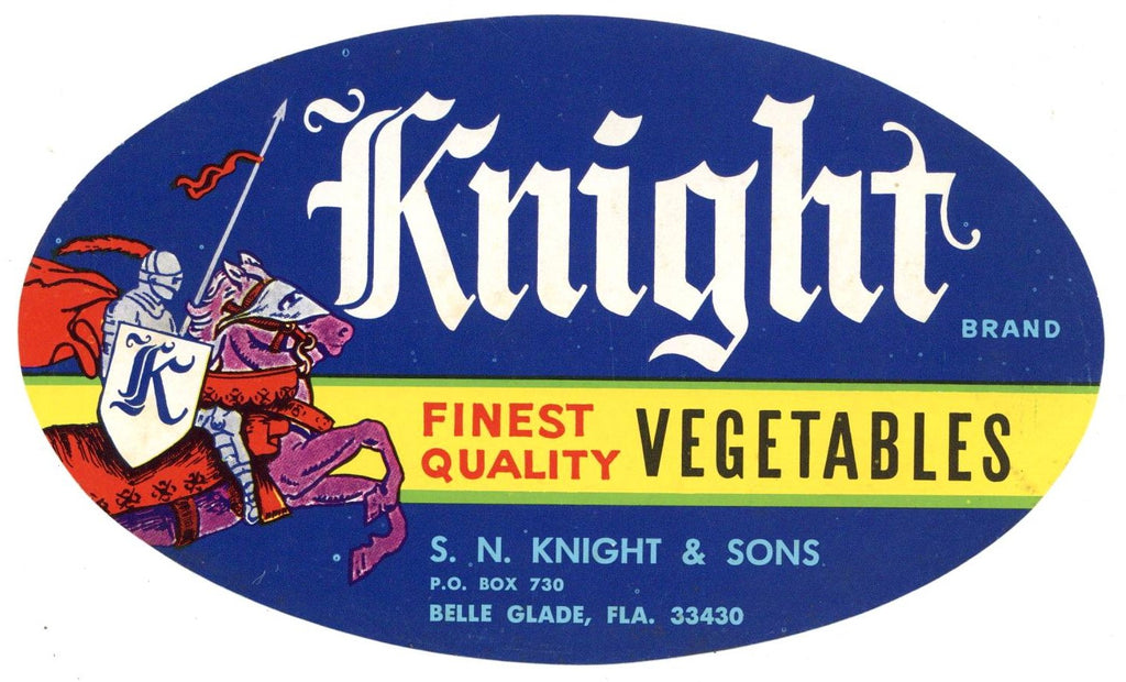 Knight Lable Knight Brand Vintage Belle Glade Florida Vegetable Crate Label, oval ...