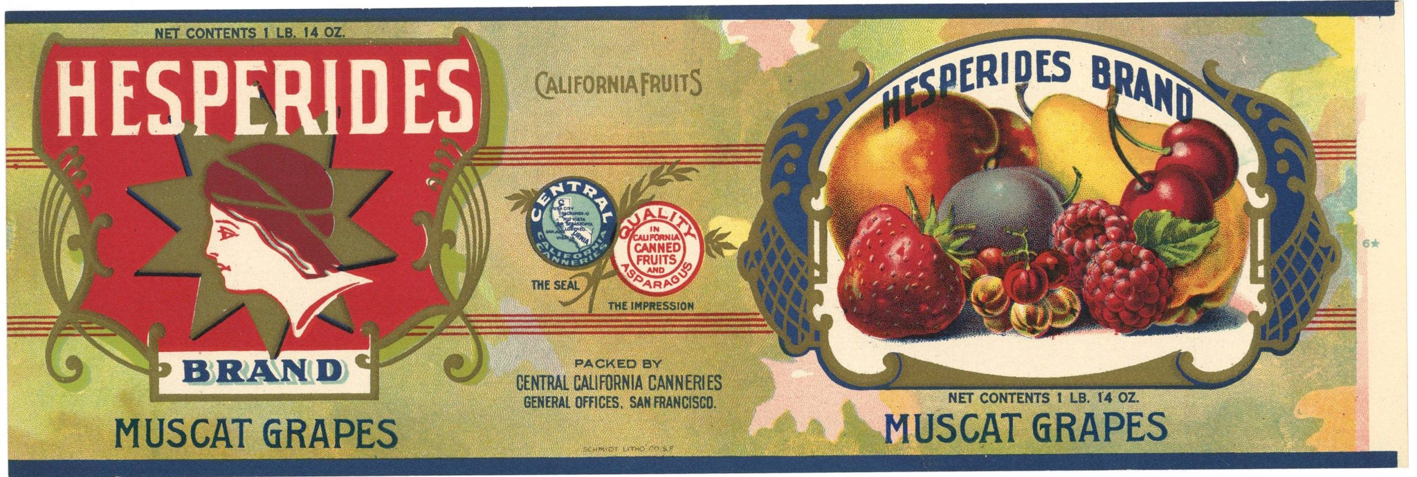 Hesperides Brand Vintage Muscat Grape Can Label