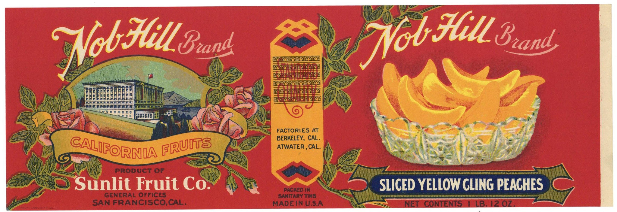 Nob Hill Brand Vintage Sliced Peaches Can Label