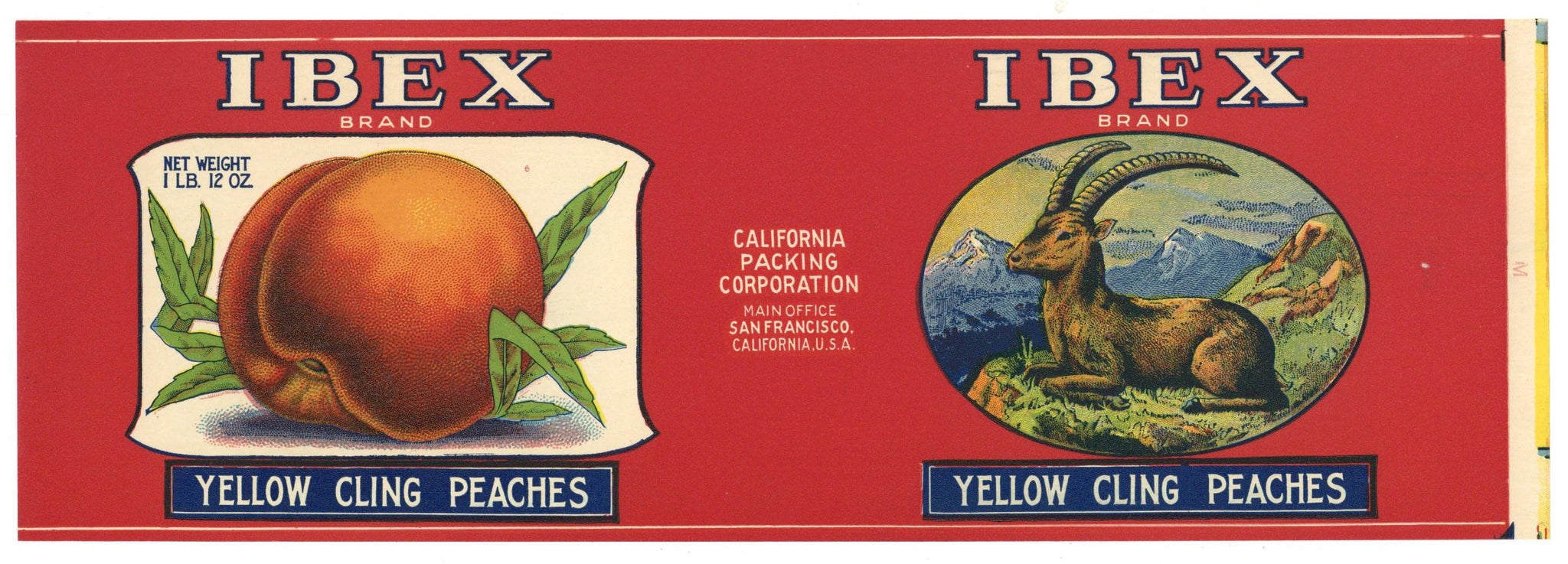 Ibex Brand Vintage Peach Can Label