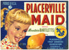 Placerville Maid Brand Vintage El Dorado County Pear Crate Label, blonde
