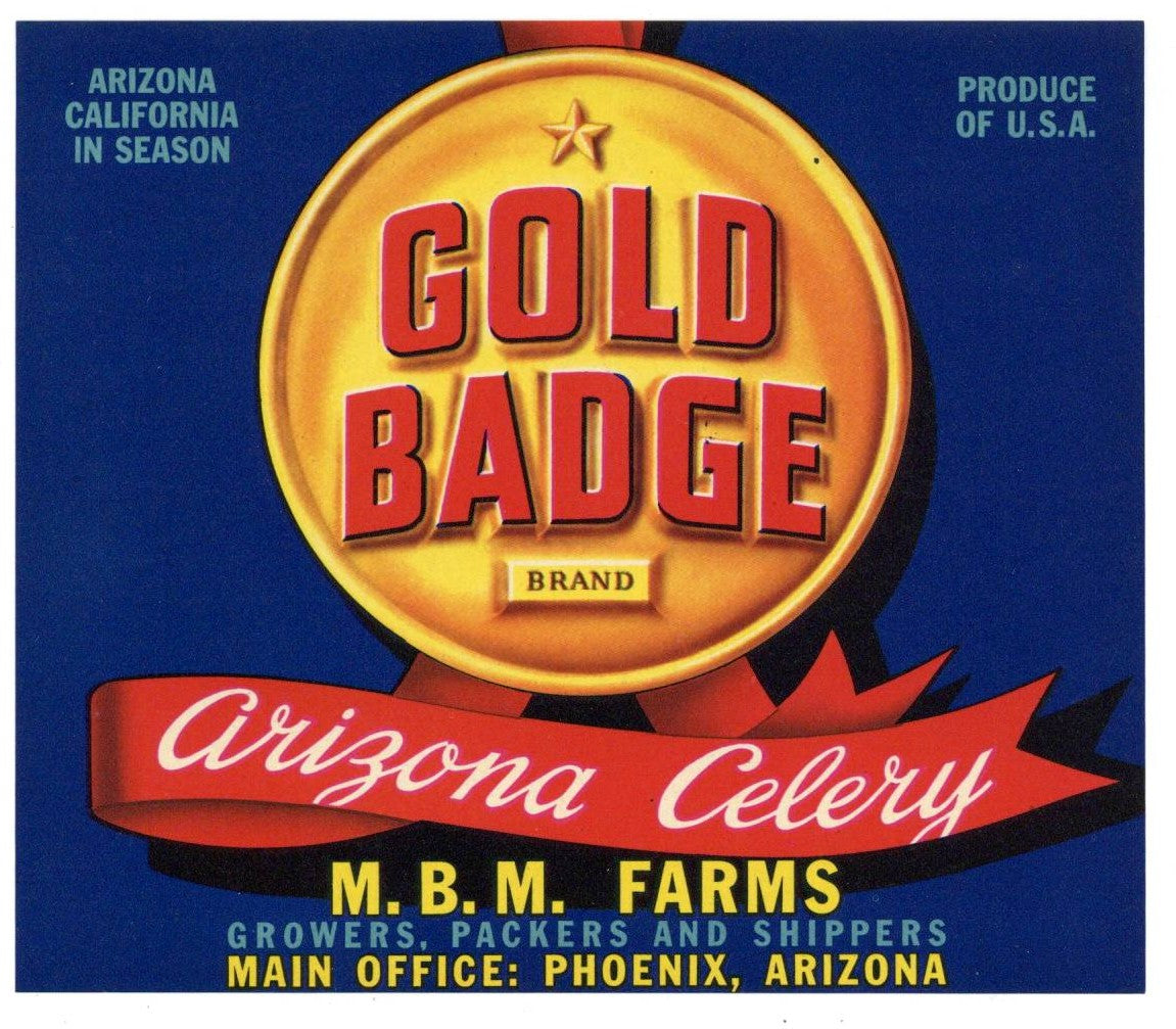 Gold Badge Brand Vintage Phoenix Arizona Vegetable Crate Label