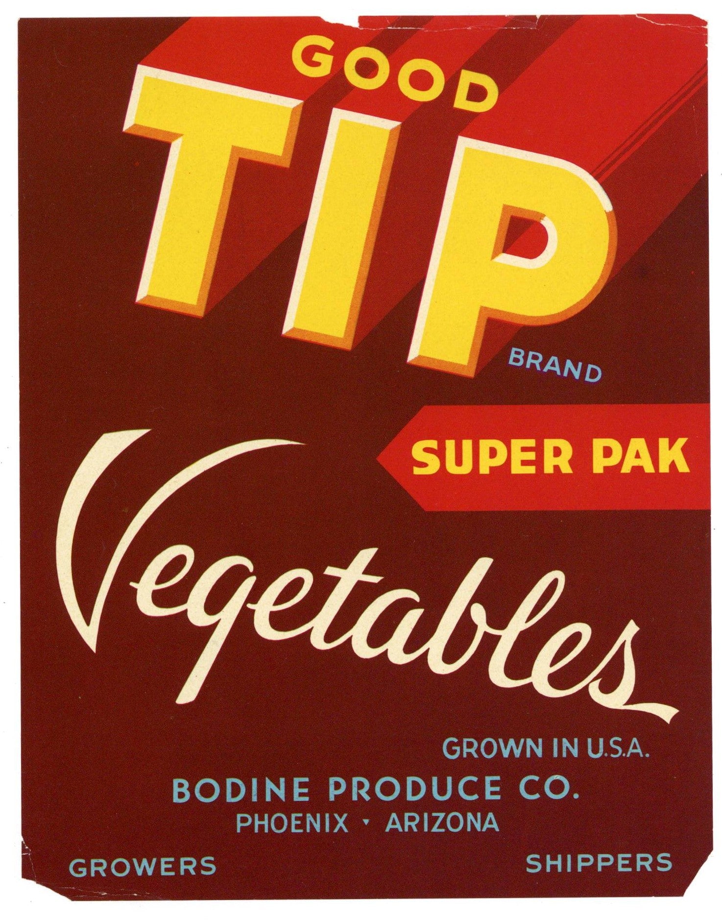Good Tip Brand Vintage Phoenix Arizona Vegetable Crate Label