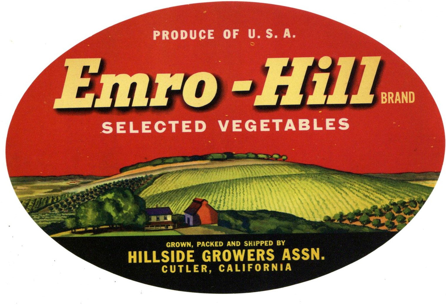 Emro-Hill Brand Vintage Cutler California Vegetable Crate Label, oval ...