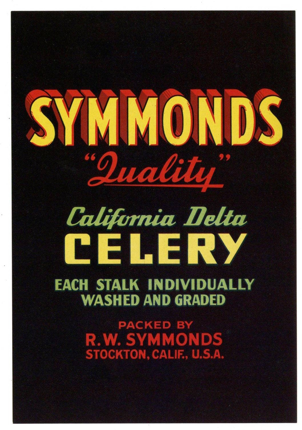 Symmonds Brand Vintage Stockton California Vegetable Crate Label ...