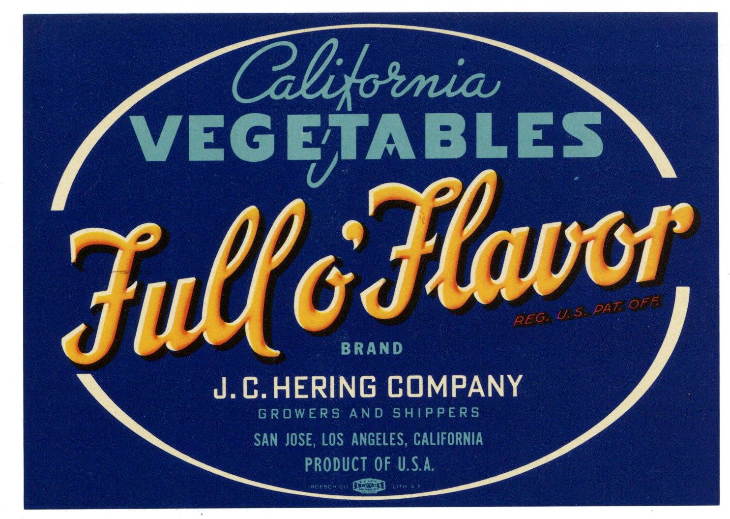 Full o" Flavor Brand Vintage San Jose California Vegetable Crate Label