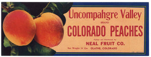 Uncompahgre Valley Brand Vintage Olathe Colorado Peach Crate Label