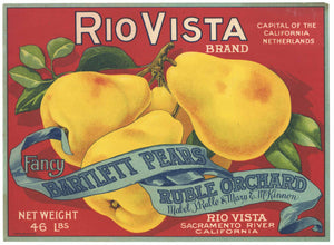 Rio Vista Brand Vintage Sacramento Delta Pear Crate Label