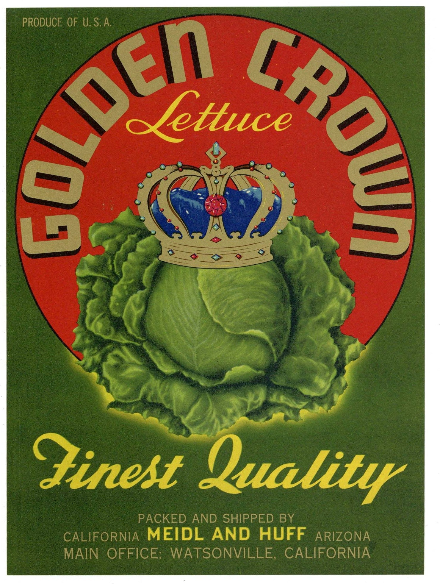Golden Crown Brand Vintage Watsonville Vegetable Crate Label, variant