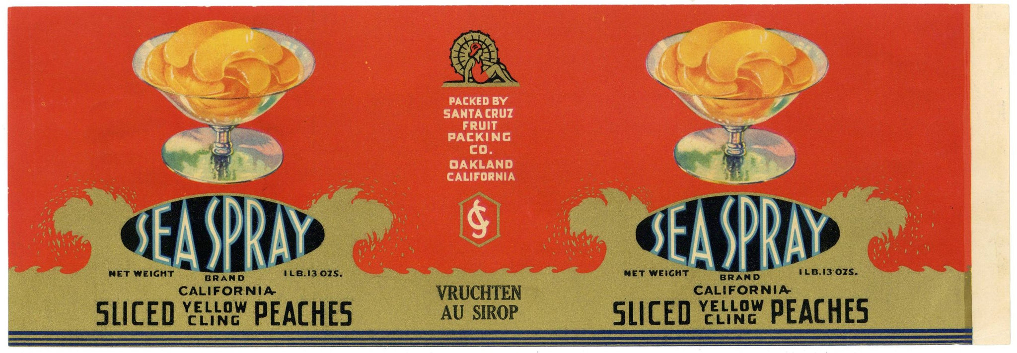 Sea Spray Brand Vintage Oakland California Peach Can Label