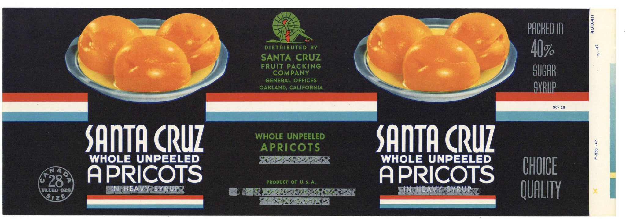 Santa Cruz Brand Vintage Oakland California Apricot Can Label