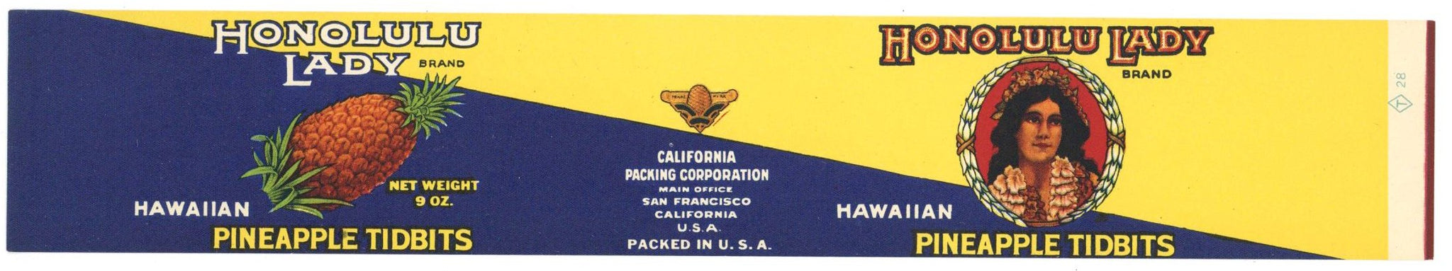 Honolulu Lady Brand Vintage Pineapple Tidbits Can Label, small