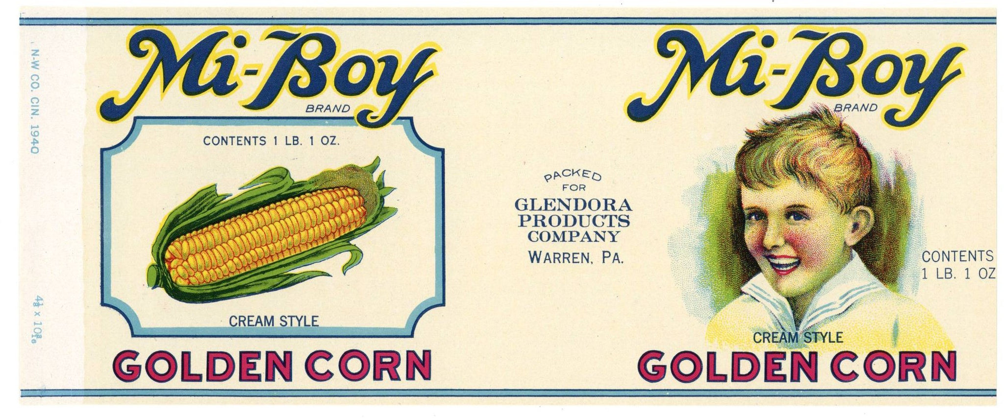 Mi-Boy Brand Vintage Corn Can Label