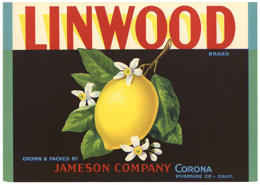 Linwood Brand Vintage Riverside County Lemon Crate Label