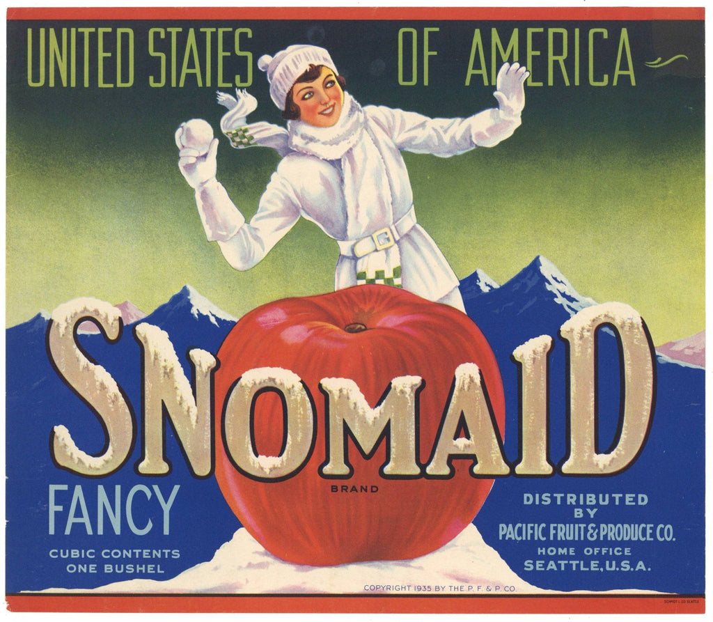 Snomaid Brand Vintage Washington Apple Crate Label