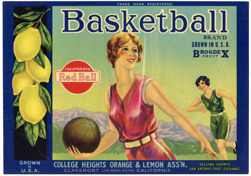 Basketball Brand Vintage Claremont Lemon Crate Label, wave